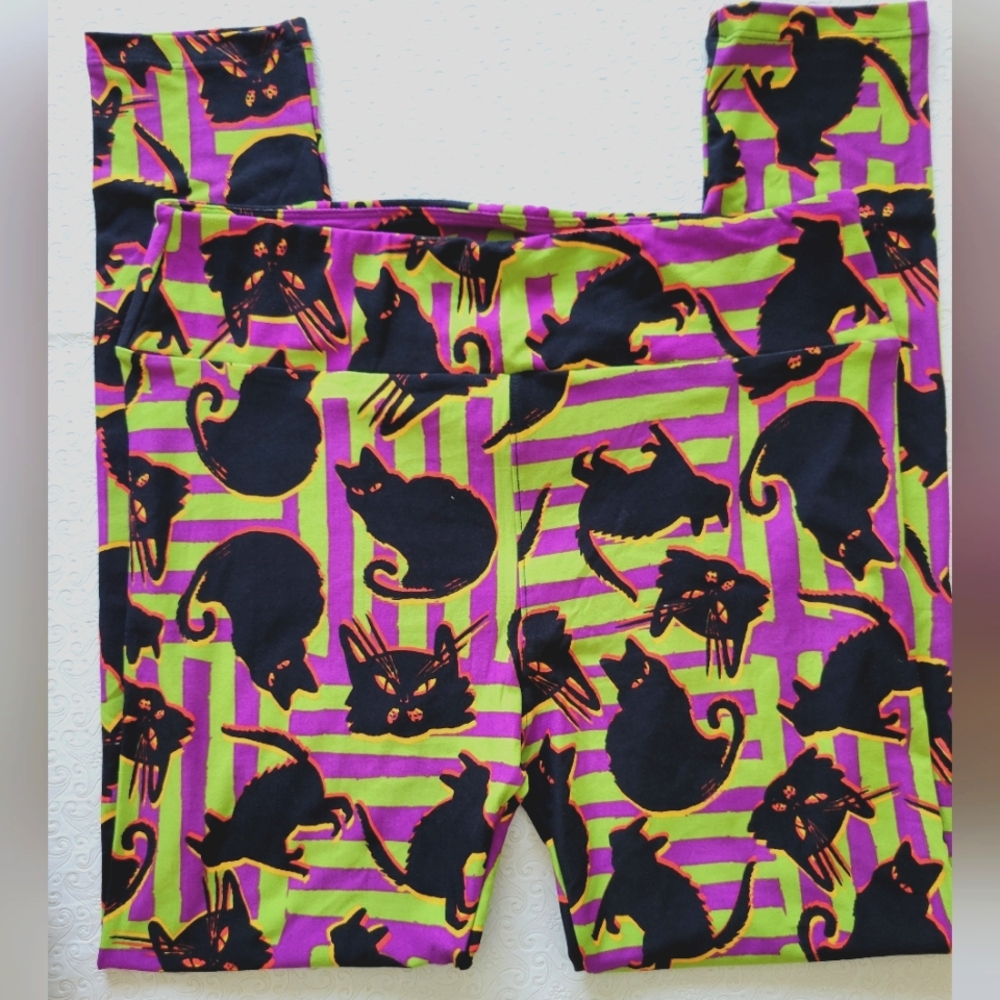 LuLaRoe leggings Halloween Angry Cats Striped